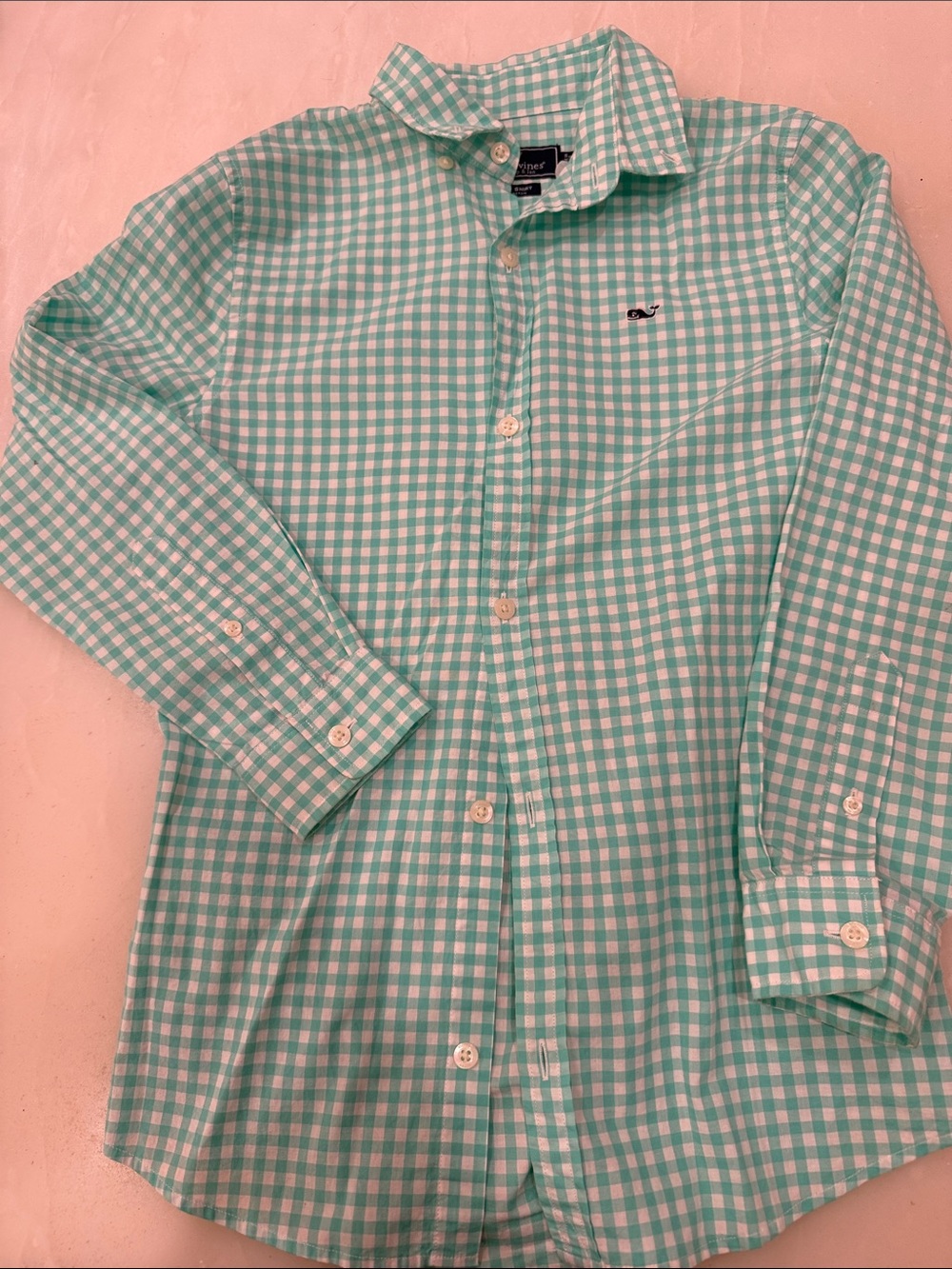 Vineyard Vines Mint and White Gingham Button-Down Shirt